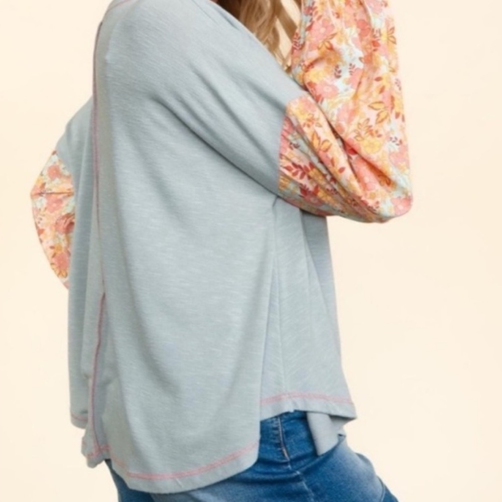 💝Boutique~💐Floral Sleeve French Terry Top💖 - Picture 2 of 5